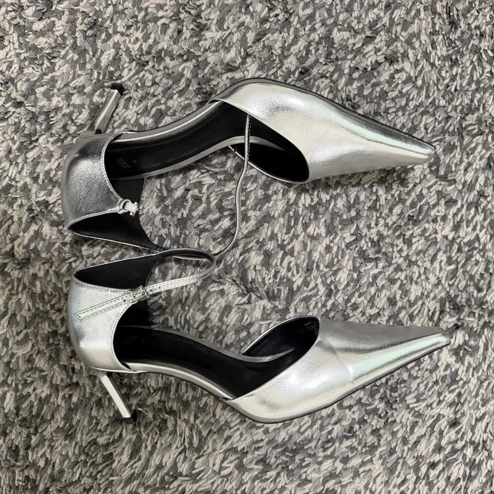 Zara Silver Women's Ankle Strap Heels Size 41/10 - Picture 7 of 9